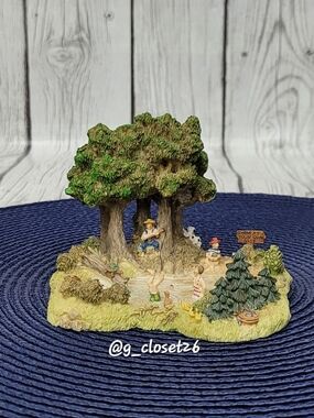 Miniature Woodland Scene Figurine with Swimmers